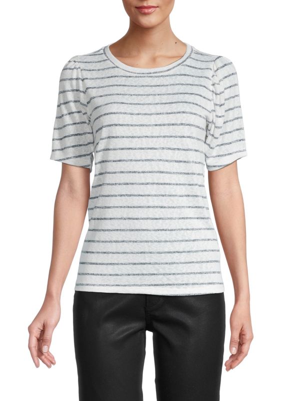 Bobeau Striped Puff Sleeve T Shirt